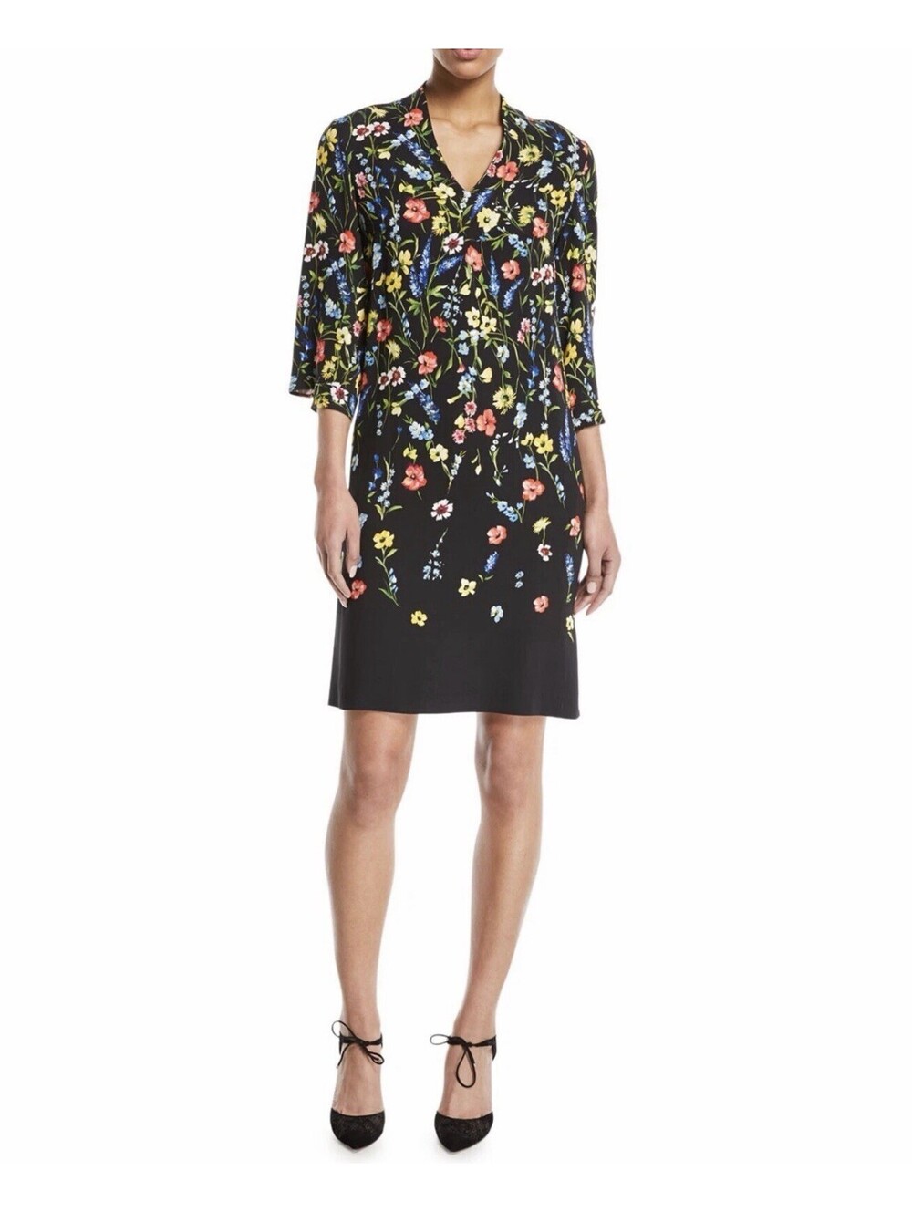 Escada Black Floral Shift Dress Vibrant Vacation Classy Size 44